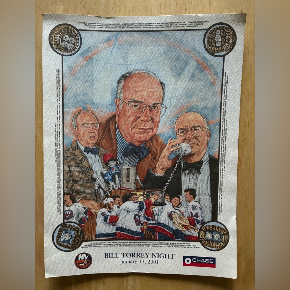 New York Islanders Bill Torrey Night Program Poster 9” x 12” January 13, 2001